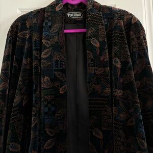 Vintage Portrait 80s de BALL Velvet Swing Coat Floral Duster Formal Opera Large